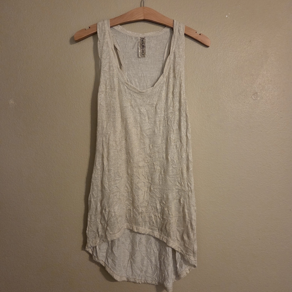 FREE PEOPLE Golden‎ Metallic Sparkle Hi Lo Crinkle Textured Tank Top Women's XS
